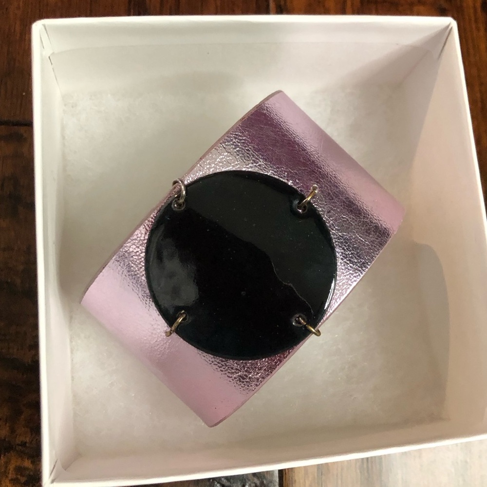 Leighlena Leather Cuff Bracelet, Pink & Black, New in Box